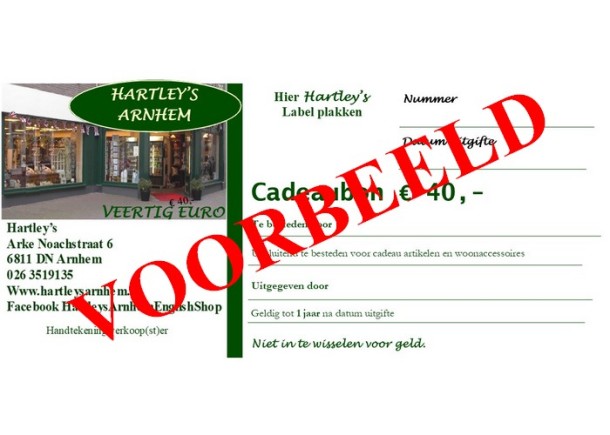 Cadeaubon Hartleys Arnhem € 40